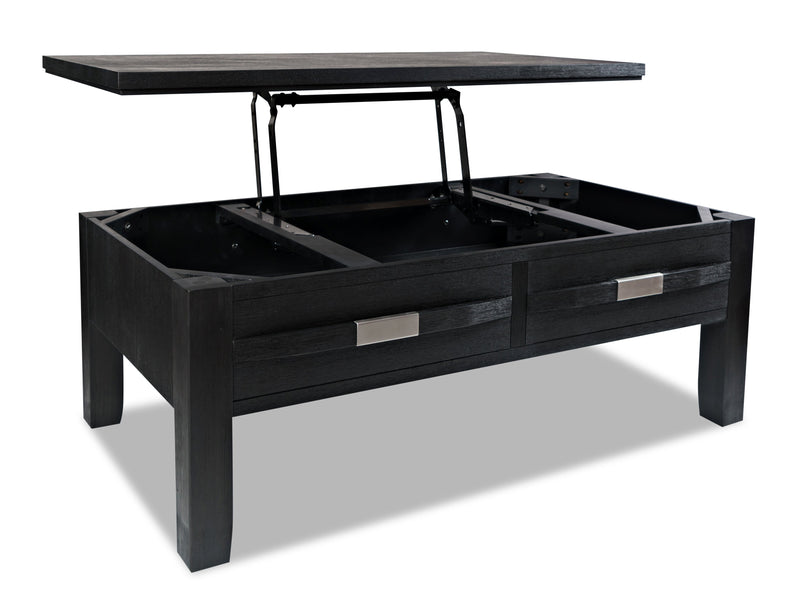 Bronx 48\" Rustic Lift Top Coffee Table with Storage, Shelf and Casters - Charcoal Wood