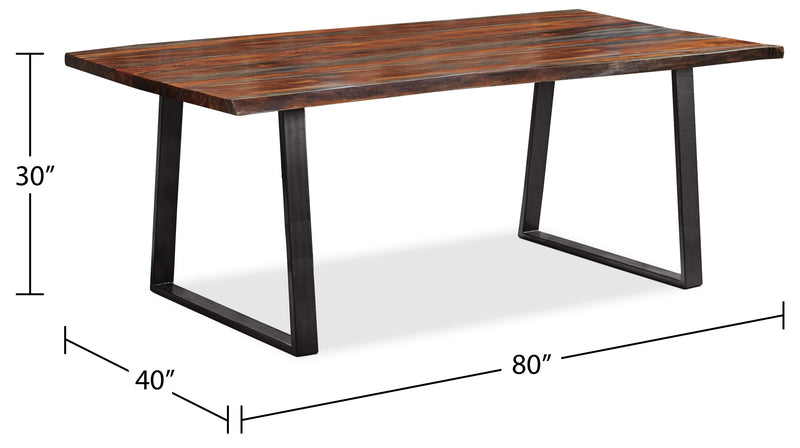 Bowery Dining Table, Sheesham Wood, Metal, Trapizoid Base, 80\"W - Brown