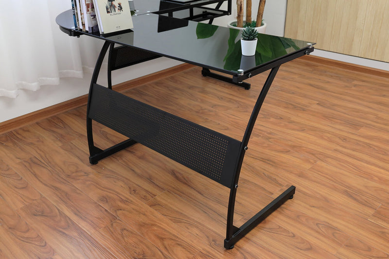 Cairo 59\" Glass Top L-Shaped Office Desk - Black