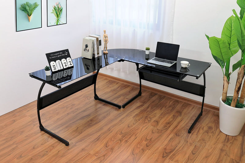 Cairo 59\" Glass Top L-Shaped Office Desk - Black