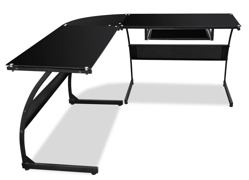 Cairo 59\" Glass Top L-Shaped Office Desk - Black