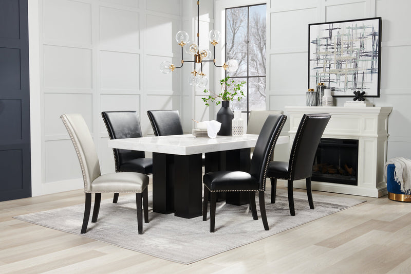Cami 5pc Dining Set with Table & 4 Grey Chairs, Genuine Marble Top, 70\"W