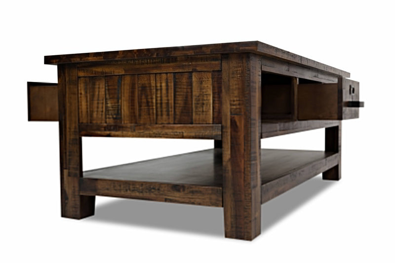 Casey 48\" Rustic Coffee Table with Storage, Shelf and Casters - Brown Wood