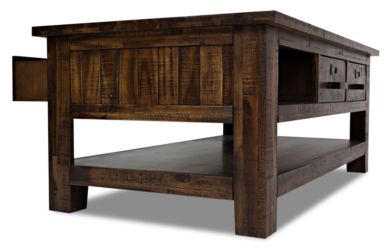 Casey 48\" Rustic Coffee Table with Storage, Shelf and Casters - Brown Wood
