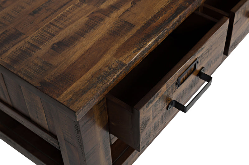 Casey 48\" Rustic Coffee Table with Storage, Shelf and Casters - Brown Wood