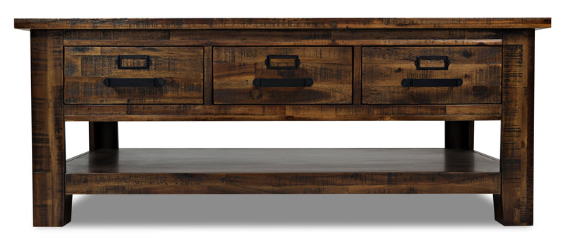 Casey 48\" Rustic Coffee Table with Storage, Shelf and Casters - Brown Wood