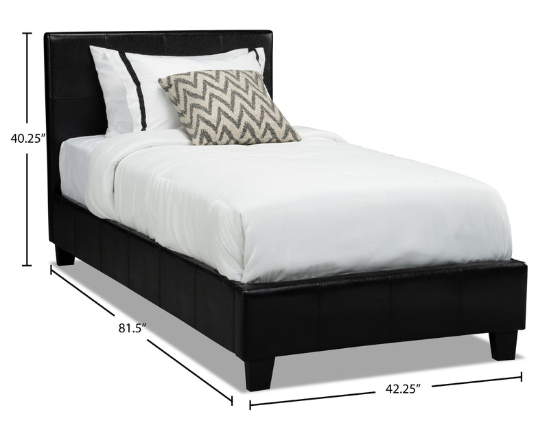 Chase Upholstered Bed in Brown Vegan-Leather Fabric - Twin Size