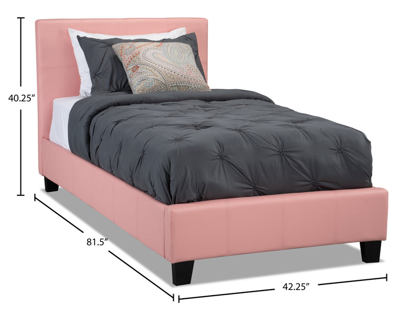 Chase Upholstered Bed in Pink Vegan-Leather Fabric - Twin Size
