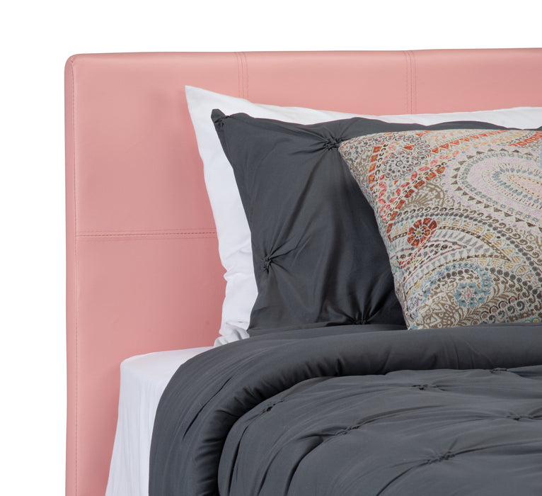 Chase Upholstered Bed in Pink Vegan-Leather Fabric - Twin Size