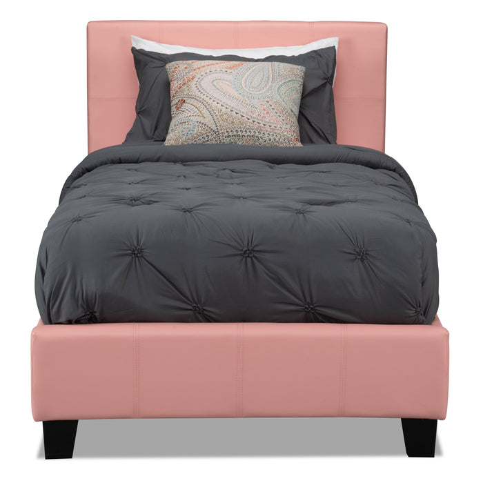 Chase Upholstered Bed in Pink Vegan-Leather Fabric - Twin Size