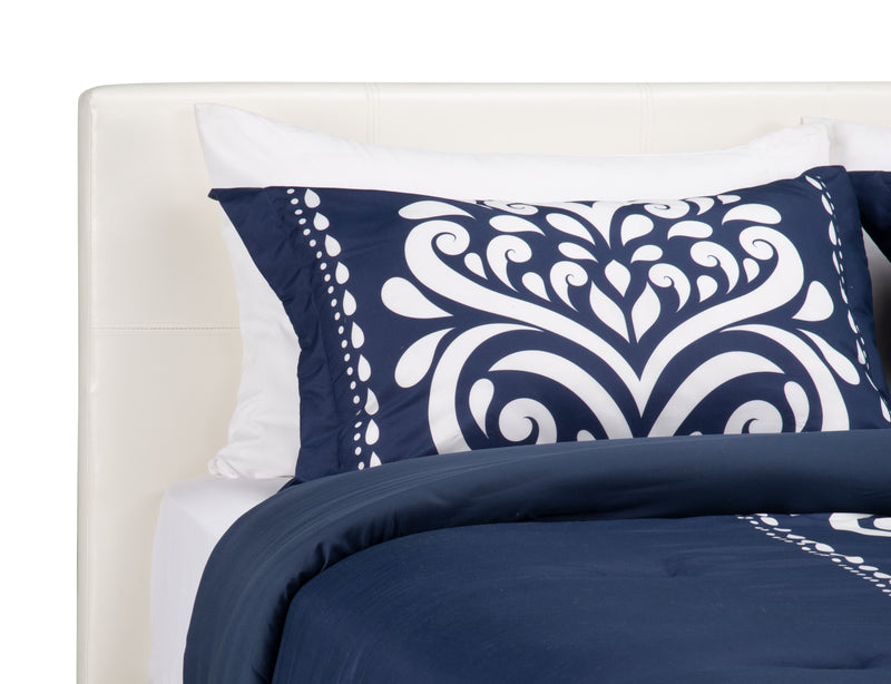 Chase Upholstered Bed in White Vegan-Leather Fabric - Queen Size