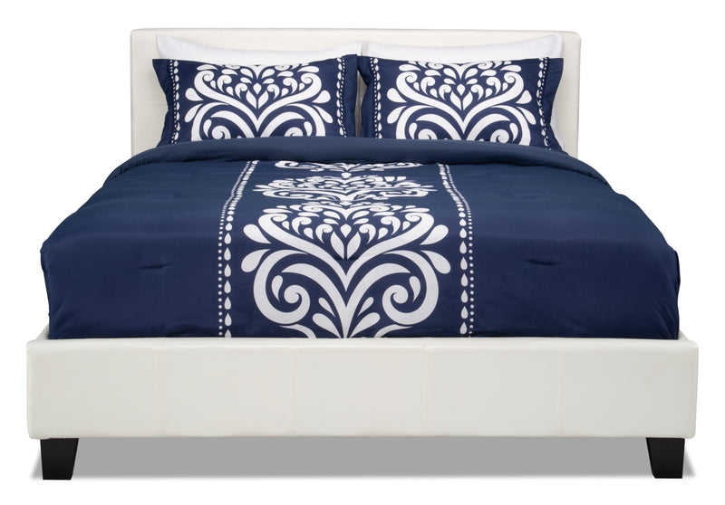 Chase Upholstered Bed in White Vegan-Leather Fabric - Queen Size