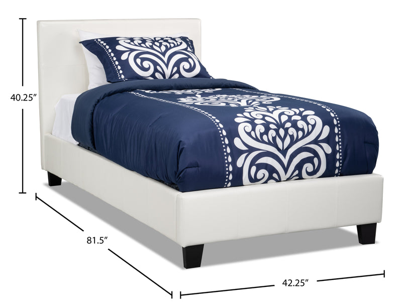 Chase Upholstered Bed in White Vegan-Leather Fabric - Twin Size