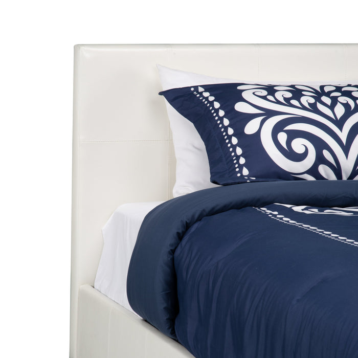 Chase Upholstered Bed in White Vegan-Leather Fabric - Twin Size