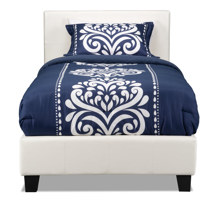 Chase Upholstered Bed in White Vegan-Leather Fabric - Twin Size