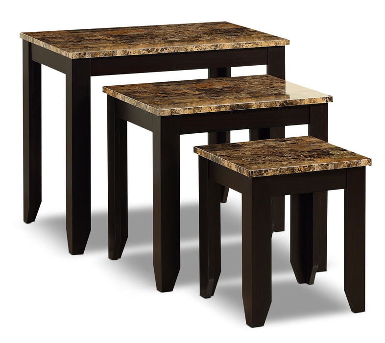 Roma  25\" Rustic  3-Pack Nesting Tables with Shelf - Cappucino Marble Look