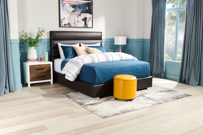 Kort & Co. Clay Upholstered Platfom Bed in Brown Vegan-Leather Fabric, Tufted - Queen Size