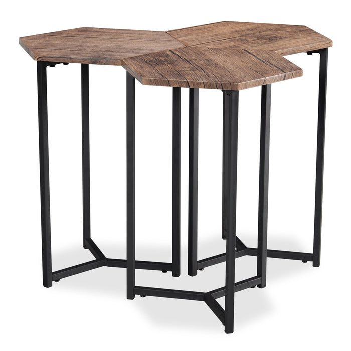 Cleo 15.7\" 3-Pack Chairside Table Package - Brown with Black Metal Legs