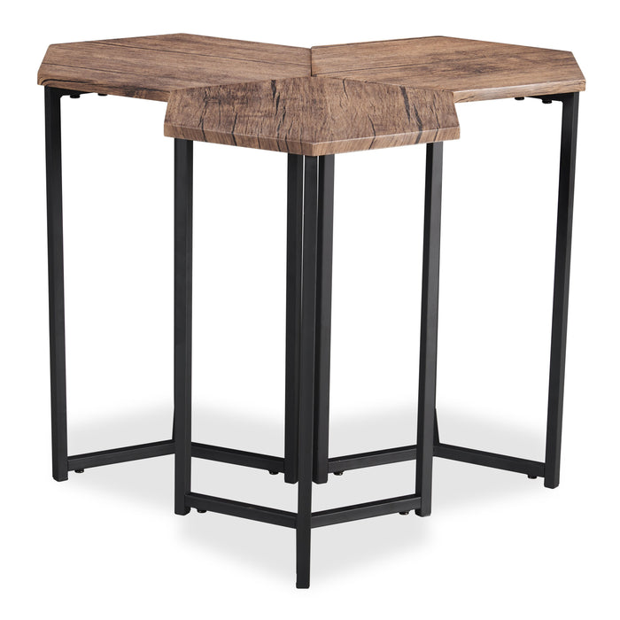 Cleo 15.7\" 3-Pack Chairside Table Package - Brown with Black Metal Legs