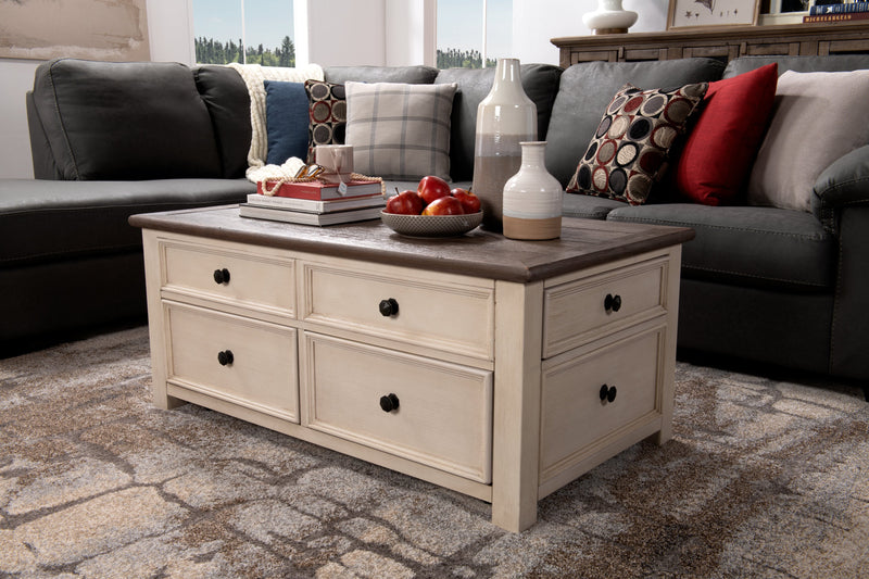 Colby 46\" Rustic Lift Top Coffee Table with Storage and Casters - Two Tone Wood