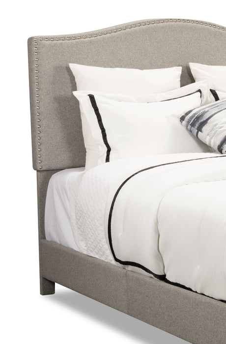 Cove Upholstered Platform Bed in Grey Fabric with Nailhead Design - Full Size