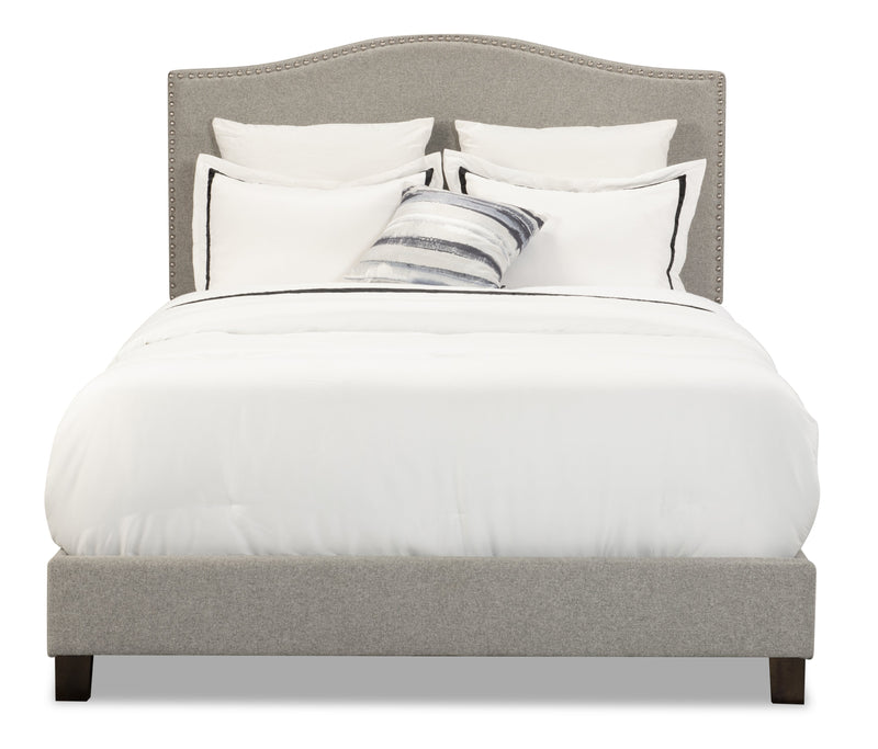 Cove Upholstered Platform Bed in Grey Fabric with Nailhead Design - Full Size