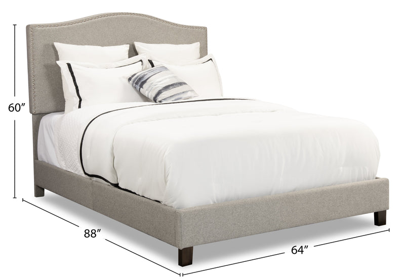 Cove Upholstered Platform Bed in Grey Fabric with Nailhead Design - Queen Size
