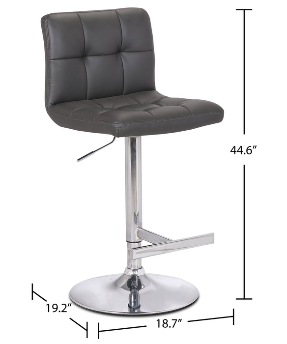 Cruz Barstool with Swivel & Adjustable Seat, Vegan Leather Fabric, Metal - Grey