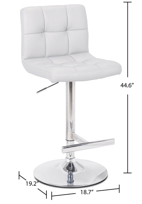 Cruz Barstool with Swivel & Adjustable Seat, Vegan Leather Fabric, Metal - White