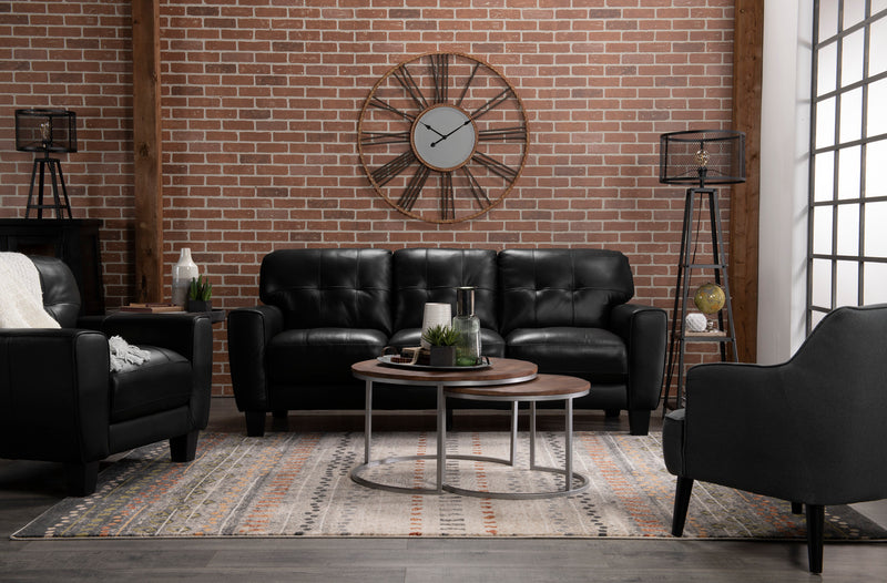 Curt 41\" Genuine Leather Chair with Button Tufting - Black