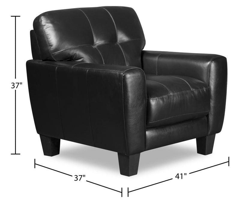 Curt 41\" Genuine Leather Chair with Button Tufting - Black