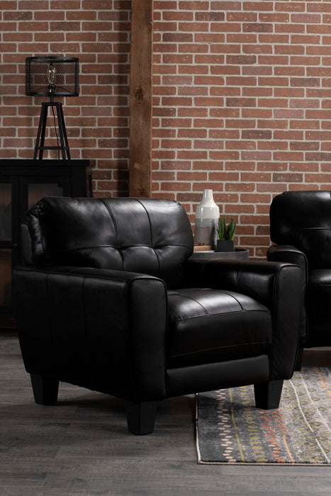 Curt 41\" Genuine Leather Chair with Button Tufting - Black