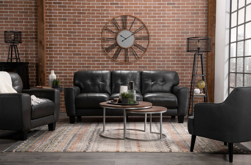 Curt 85\" Genuine Leather Sofa with Button Tufting - Grey