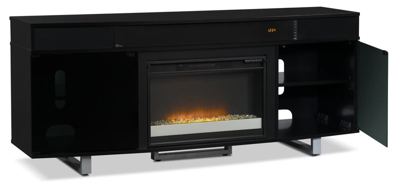 Odesos 72\" Modern Electric Fireplace TV Stand with Storage and Cable Management for TVs up to 80\"- Black