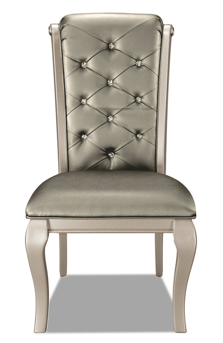 Diva Dining Chair with Vegan-Leather Fabric, Button Tufted - Silver Grey