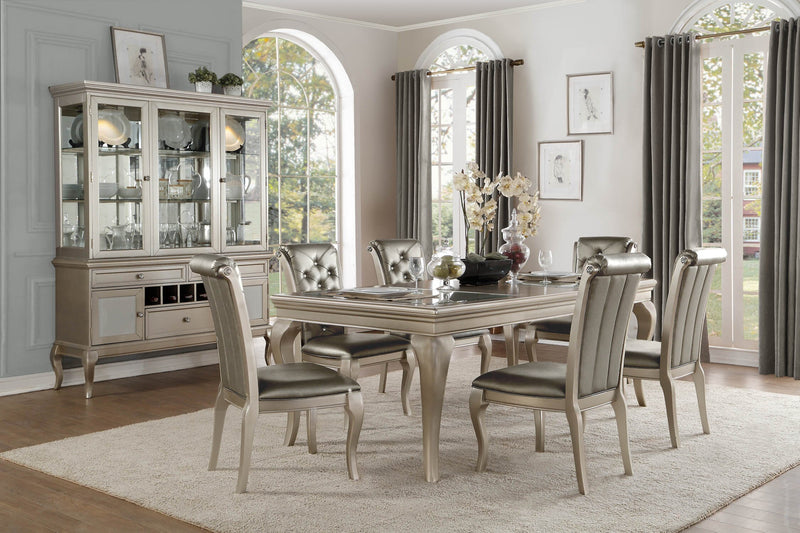 Diva Dining Chair with Vegan-Leather Fabric, Button Tufted - Silver Grey