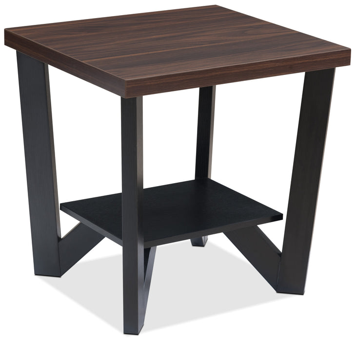 Arika 47.5\" Modern 3-Pack Coffee + 2 End Tables with Shelf - Dark Walnut annd Black