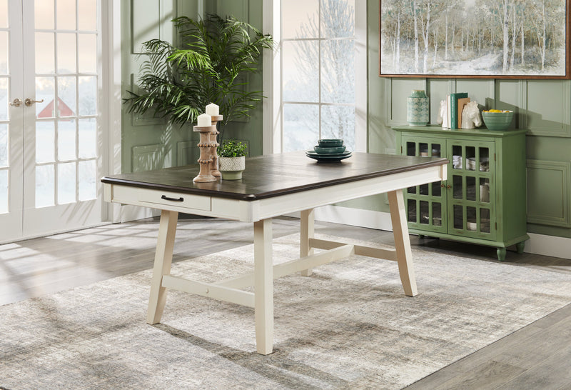 Echo Dining Table with Storage Drawers, Wood, Trestle Base, 70\"W - White/Grey