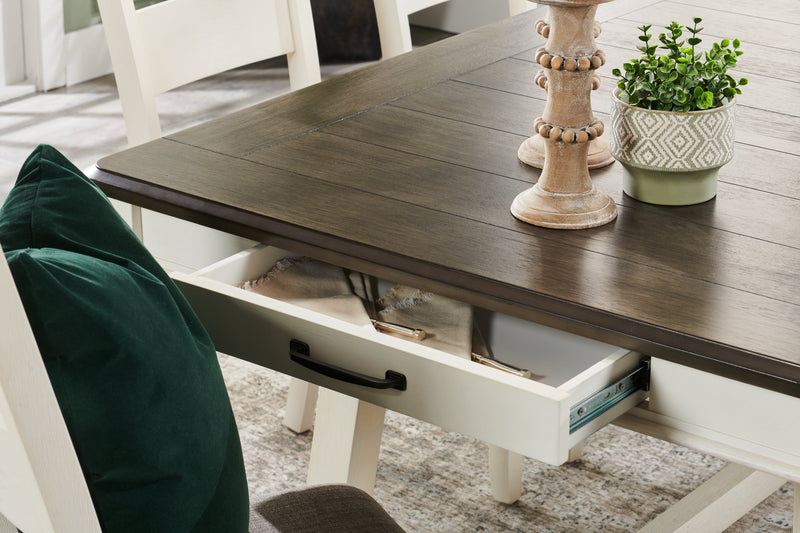 Echo Dining Table with Storage Drawers, Wood, Trestle Base, 70\"W - White/Grey