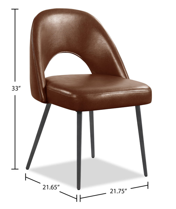 Elijah Dining Chair with Vegan Leather Fabric, Metal - Brown