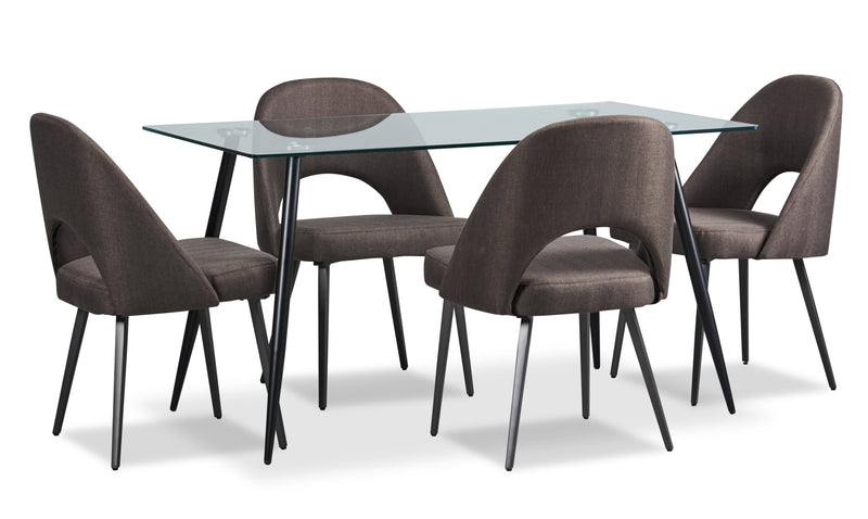 Elijah Dining Chair with Linen-Look Fabric, Metal - Grey