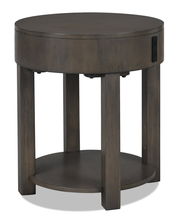 Elroy 20\" Rustic Round End Table with Storage and Shelf - Brown and Grey Wood