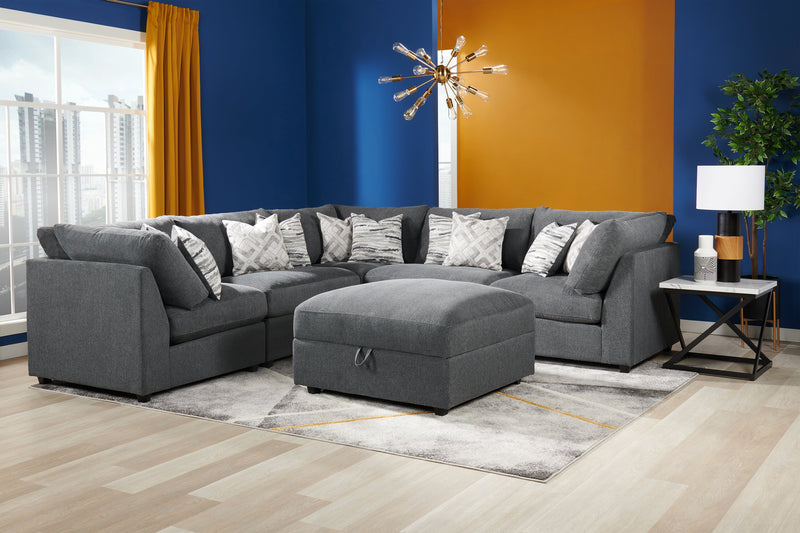 Scott Living Evolve Modular 39.5\" Linen-Look Fabric Storage Ottoman with Feather Down Cushion - Charcoal Grey