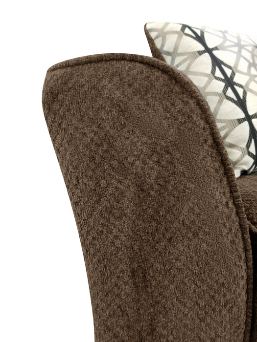 Made in Canada Febe 100\" Chenille Fabric Queen-Size Sofa Bed with Flared Arms and Accent Pillows - Brown