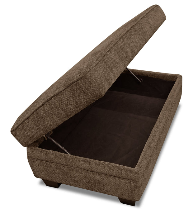 Made in Canada Febe 26\" Chenille Fabric Storage Ottoman with Wood Legs - Brown