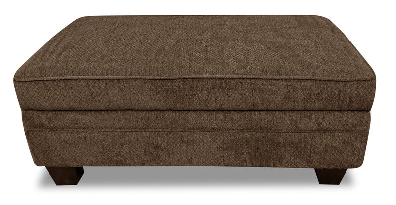 Made in Canada Febe 26\" Chenille Fabric Storage Ottoman with Wood Legs - Brown