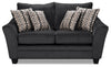 Made in Canada Febe 75\" Chenille Fabric Loveseat with Flared Arms and Accent Pillows - Charcoal Grey