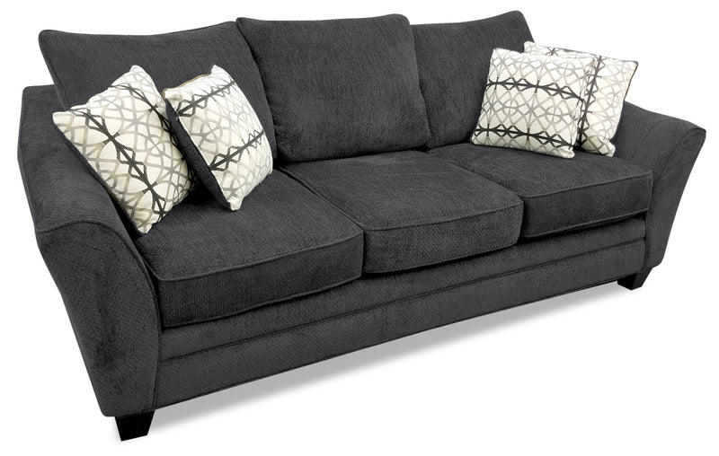 Made in Canada Febe 100\" Chenille Fabric Queen-Size Sofa Bed with Flared Arms - Charcoal Grey