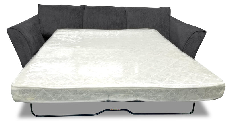 Made in Canada Febe 100\" Chenille Fabric Queen-Size Sofa Bed with Flared Arms - Charcoal Grey