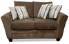 Made in Canada Febe 64\" Chenille Fabric Condo Size Loveseat with Flared Arms and Accent Pillows - Brown